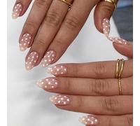 Almond-Shaped Glossy Polka Dot Nail Tips with Nude Pink Base - Short Press-On Set for Easy Application, Reusable & Durable Artificial Manicure, Evenly Distributed Pattern for Stylish Look