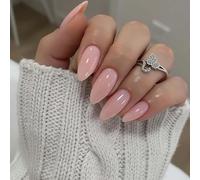 Almond-Shaped Glossy Press-On Nail Tips in Soft Nude Pink - Long Tapered False Nails with Adhesive Tabs for a Natural Elegant Look, Full Cover Artificial Set in Multiple Sizes for Women