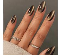 Almond-Shaped Magnetic Finish False Nails - High Gloss Salon Style Bronze Base with Multidimensional Shimmer, DIY Press on Nails Set in Multiple Sizes, Easy Application, Durable & Nail-Friendly