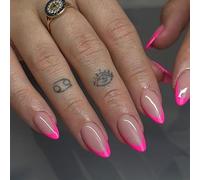 Almond Short Press-On Nails with Transparent Gradient Pink French Tips - Glossy False Nails for Easy Application and Natural Stick On Design Suitable for Parties and Special Occasions
