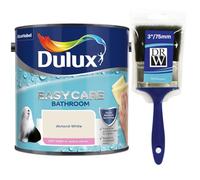 Almond White Dulux Easycare Bathroom Soft Sheen Paint 2.5L + 3" Emulsion Paint Brush- Moisture & Steam Resistant, Mould Protection, Washable Durable Finish for Bathroom Walls & Ceilings