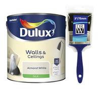 Almond White Walls & Ceilings Silk Emulsion Paint 2.5L + 3" Emulsion Paint Brush - Smooth Washable Silk Finish, Quick Dry, Low-VOC, Easy Application for Interior Walls & Ceilings