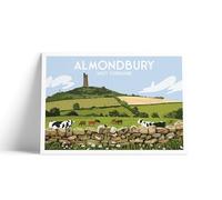 Almondbury Castle Hill Print, West Yorkshire, Cows, Tower - A4 - Printed on 180gsm Matt Poster Paper