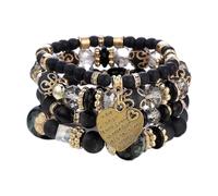 Almondle Stackable Bracelets for Women Multilayer Beaded Bracelets Stretch Bangles Bohemian Style Multicolor Tassel Strand Bracelets Stretch Jewelry for Women