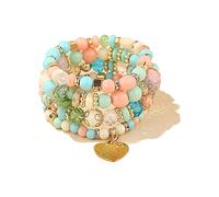 Almondle Stackable Bracelets for Women Multilayer Beaded Bracelets Stretch Bangles Bohemian Style Multicolor Tassel Strand Bracelets Stretch Jewelry for Women