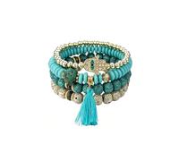 Almondle Stackable Bracelets for Women Multilayer Beaded Bracelets Stretch Bangles Bohemian Style Multicolor Tassel Strand Bracelets Stretch Jewelry for Women