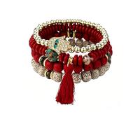 Almondle Stackable Bracelets for Women Multilayer Beaded Bracelets Stretch Bangles Bohemian Style Multicolor Tassel Strand Bracelets Stretch Jewelry for Women