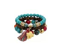 Almondle Stackable Bracelets for Women Multilayer Beaded Bracelets Stretch Bangles Bohemian Style Multicolor Tassel Strand Bracelets Stretch Jewelry for Women