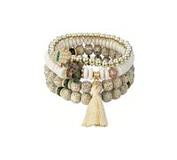 Almondle Stackable Bracelets for Women Multilayer Beaded Bracelets Stretch Bangles Bohemian Style Multicolor Tassel Strand Bracelets Stretch Jewelry for Women