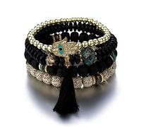 Almondle Stackable Bracelets for Women Multilayer Beaded Bracelets Stretch Bangles Bohemian Style Multicolor Tassel Strand Bracelets Stretch Jewelry for Women