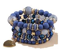 Almondle Stackable Bracelets for Women Multilayer Beaded Bracelets Stretch Bangles Bohemian Style Multicolor Tassel Strand Bracelets Stretch Jewelry for Women
