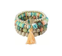 Almondle Stackable Bracelets for Women Multilayer Beaded Bracelets Stretch Bangles Bohemian Style Multicolor Tassel Strand Bracelets Stretch Jewelry for Women