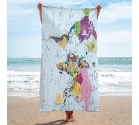 ALMONO World Map Beach Towel, World Map Beach Towels for Adults Kids Microfibre Travel Towel, Quick Dry Sand Free Lightweight Pool Towel for Swim, Bath, Travel Beach Towel 80x160