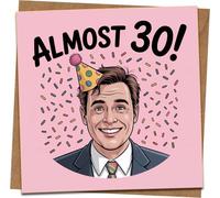 Almost 30 Funny 30th Birthday Card for Him or Her, 145mm x 145mm, Humor Party Hat Design, Blank Inside, Includes Kraft Envelope, Milestone Thirty Greeting Card