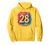 Almost 30, Still Flirty 28th Birthday Gift Pullover Hoodie, Adult Unisex, Lemon, M