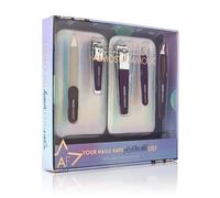 Almost Famous 5-Piece Deluxe Manicure Kit with Holographic Travel Case - Nail Clippers, File, Cuticle Cleaner, and Tweezers (Holographic)