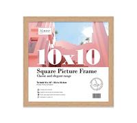 Almost Frameless 10x10 Oak Picture Frame 10"x10"(25.4x25.4cm) Poster, Photo, Artwork, or Print. Thin Edge Slim Frame Portrait and Landscape Display with Wall Hooks