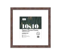 Almost Frameless 10x10 Picture Frame, Display Pictures 8x8 With Mat or 10x10 Without Mat, Wall Hanging & Free Standing Photo Frame, Walnut, 1 Pack