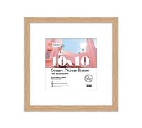 Almost Frameless 10x10 Picture Frame, Display Pictures 8x8 With Mat or 10x10 Without Mat, Wall Hanging & Free Standing Photo Frame, Oak, 1 Pack