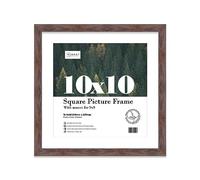 Almost Frameless 10x10 Picture Frame, Display Pictures 9x9 With Mat or 10x10 Without Mat, Wall Hanging & Free Standing Photo Frame, Walnut, 1 Pack
