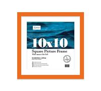 Almost Frameless 10x10 Picture Frame, Display Pictures 9x9 With Mat or 10x10 Without Mat, Wall Hanging & Free Standing Photo Frame, Orange, 1 Pack