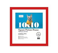 Almost Frameless 10x10 Picture Frame, Display Pictures 9x9 With Mat or 10x10 Without Mat, Wall Hanging & Free Standing Photo Frame, Red, 1 Pack