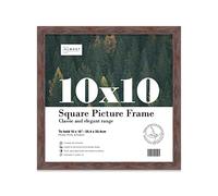 Almost Frameless 10x10 Walnut Picture Frame 10"x10"(25.4x25.4cm) Poster, Photo, Artwork, or Print. Thin Edge Slim Frame Portrait and Landscape Display with Wall Hooks