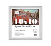 Almost Frameless 10x10 White Ornate Picture Frame 10"x10"(25.4x25.4cm) Poster, Photo, Artwork, or Print. Baroque Style Portrait and Landscape Display with Wall Hooks