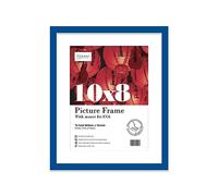 Almost Frameless 10x8 Blue Picture Frame With Mount for 8x6 Print, Poster or Photo Poster, Photo, Artwork, or Print. Thin Edge Slim Frame Portrait and Landscape Display with Wall Hooks