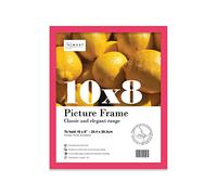 Almost Frameless 10x8 Bright Pink Picture Frame 10"x8"(25.4x20.3cm) Poster, Photo, Artwork, or Print. Thin Edge Slim Frame Portrait and Landscape Display with Wall Hooks