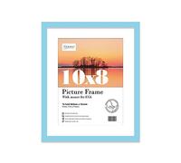 Almost Frameless 10x8 Light Blue Picture Frame With Mount for 8x6 Print, Poster or Photo Poster, Photo, Artwork, or Print. Thin Edge Slim Frame Portrait and Landscape Display with Wall Hooks