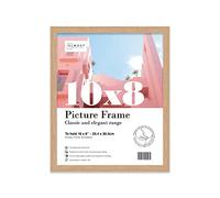 Almost Frameless 10x8 Oak Picture Frame 10"x8"(25.4x20.3cm) Poster, Photo, Artwork, or Print. Thin Edge Slim Frame Portrait and Landscape Display with Wall Hooks
