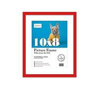 Almost Frameless 10x8 Red Picture Frame With Mount for 8x6 Print, Poster or Photo Poster, Photo, Artwork, or Print. Thin Edge Slim Frame Portrait and Landscape Display with Wall Hooks
