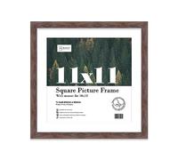 Almost Frameless 11x11 Picture Frame, Display Pictures 10x10 With Mat or 11x11 Without Mat, Wall Hanging Photo Frame, Walnut, 1 Pack