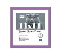 Almost Frameless 11x11 Picture Frame, Display Pictures 10x10 With Mat or 11x11 Without Mat, Wall Hanging Photo Frame, Purple, 1 Pack