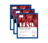 Almost Frameless 11x9 Blue Picture Frame Set of 3, Display 11x9 Picture Gallery Wall, Poster, Photo, Artwork, or Print, Yellow