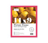 Almost Frameless 11x9 Bright Pink Picture Frame 11"x9"(27.9x22.9cm) Poster, Photo, Artwork, or Print. Thin Edge Slim Frame Portrait and Landscape Display with Wall Hooks