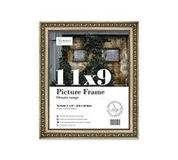 Almost Frameless 11x9 Champaign Ornate Picture Frame 11"x9"(27.9x22.9cm) Poster, Photo, Artwork, or Print. Antique Style Portrait and Landscape Display with Wall Hooks