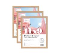 Almost Frameless 11x9 Oak Picture Frame Set of 3, Display 11x9 Picture Gallery Wall, Poster, Photo, Artwork, or Print, Yellow