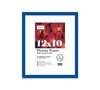 Almost Frameless 12x10 Blue Picture Frame With Mount for 9x6 Print, Poster or Photo Poster, Photo, Artwork, or Print. Thin Edge Slim Frame Portrait and Landscape Display with Wall Hooks