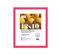 Almost Frameless 12x10 Bright Pink Picture Frame With Mount for 9x7 Print, Poster or Photo Poster, Photo, Artwork, or Print. Thin Edge Slim Frame Portrait and Landscape Display with Wall Hooks