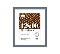 Almost Frameless 12x10 Grey Picture Frame With Mount for 9x7 Print, Poster or Photo Poster, Photo, Artwork, or Print. Thin Edge Slim Frame Portrait and Landscape Display with Wall Hooks