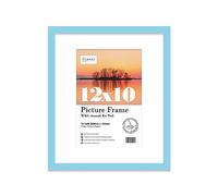 Almost Frameless 12x10 Light Blue Picture Frame With Mount for 9x6 Print, Poster or Photo Poster, Photo, Artwork, or Print. Thin Edge Slim Frame Portrait and Landscape Display with Wall Hooks