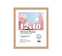 Almost Frameless 12x10 Oak Picture Frame With Mount for 10x8 Print, Poster or Photo Poster, Photo, Artwork, or Print. Thin Edge Slim Frame Portrait and Landscape Display with Wall Hooks