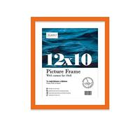 Almost Frameless 12x10 Orange Picture Frame With Mount for 10x8 Print, Poster or Photo Poster, Photo, Artwork, or Print. Thin Edge Slim Frame Portrait and Landscape Display with Wall Hooks