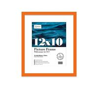 Almost Frameless 12x10 Orange Picture Frame With Mount for 9x7 Print, Poster or Photo Poster, Photo, Artwork, or Print. Thin Edge Slim Frame Portrait and Landscape Display with Wall Hooks