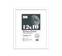 Almost Frameless 12x10 White Picture Frame With Mount for 9x6 Print, Poster or Photo Poster, Photo, Artwork, or Print. Thin Edge Slim Frame Portrait and Landscape Display with Wall Hooks