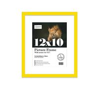 Almost Frameless 12x10 Yellow Picture Frame With Mount for 9x7 Print, Poster or Photo Poster, Photo, Artwork, or Print. Thin Edge Slim Frame Portrait and Landscape Display with Wall Hooks