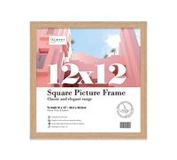 Almost Frameless 12x12 Oak Picture Frame 12"x12"(30.5x30.5cm) Poster, Photo, Artwork, or Print. Thin Edge Slim Frame Portrait and Landscape Display with Wall Hooks