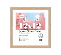 Almost Frameless 12x12 Picture Frame, Display Pictures 11x11 With Mat or 12x12 Without Mat, Wall Hanging Photo Frame, Oak, 1 Pack